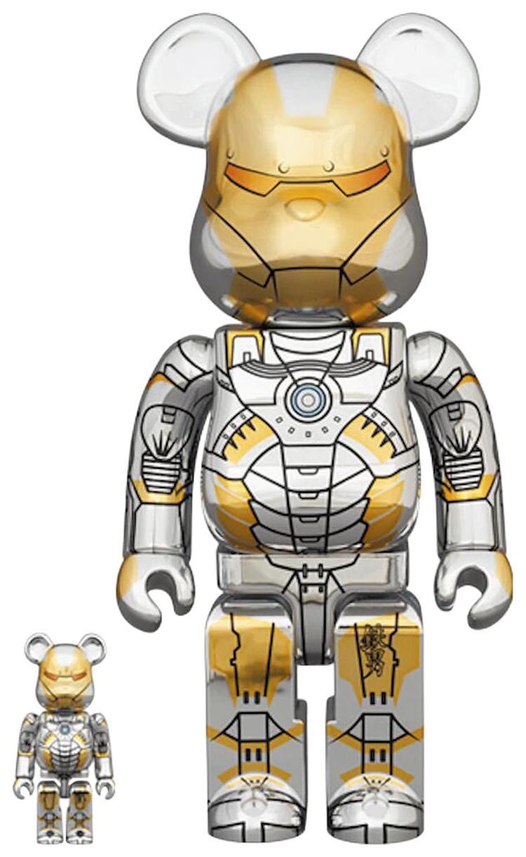 BERBRICK x Sorayama x Marvel Iron Man 100  400 Set SilverGold