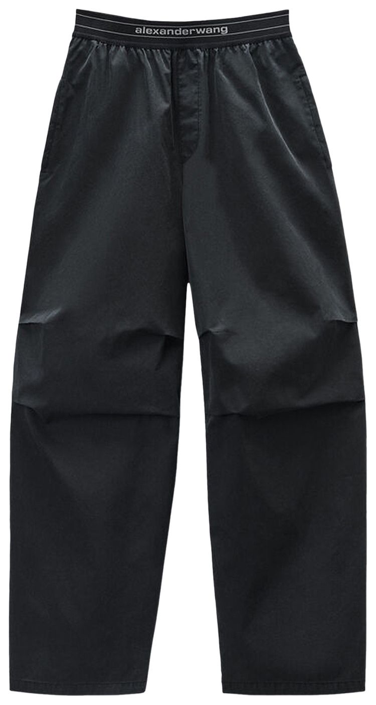 Alexander Wang Mid Rise Pleated Knee Pant W Logo Elastic Black