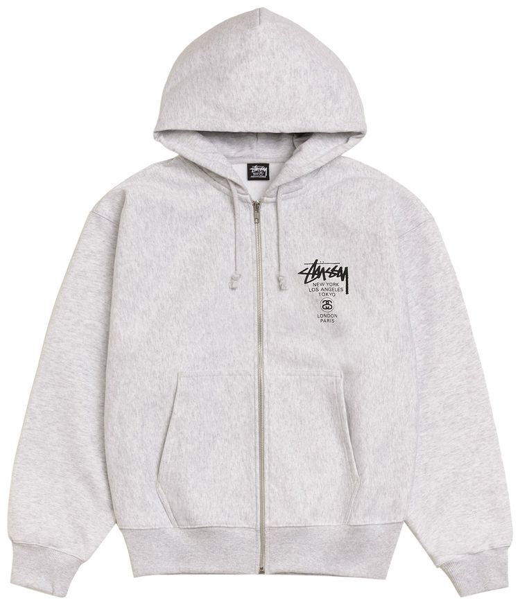 Stussy World Tour Zip Hoodie Ash Heather