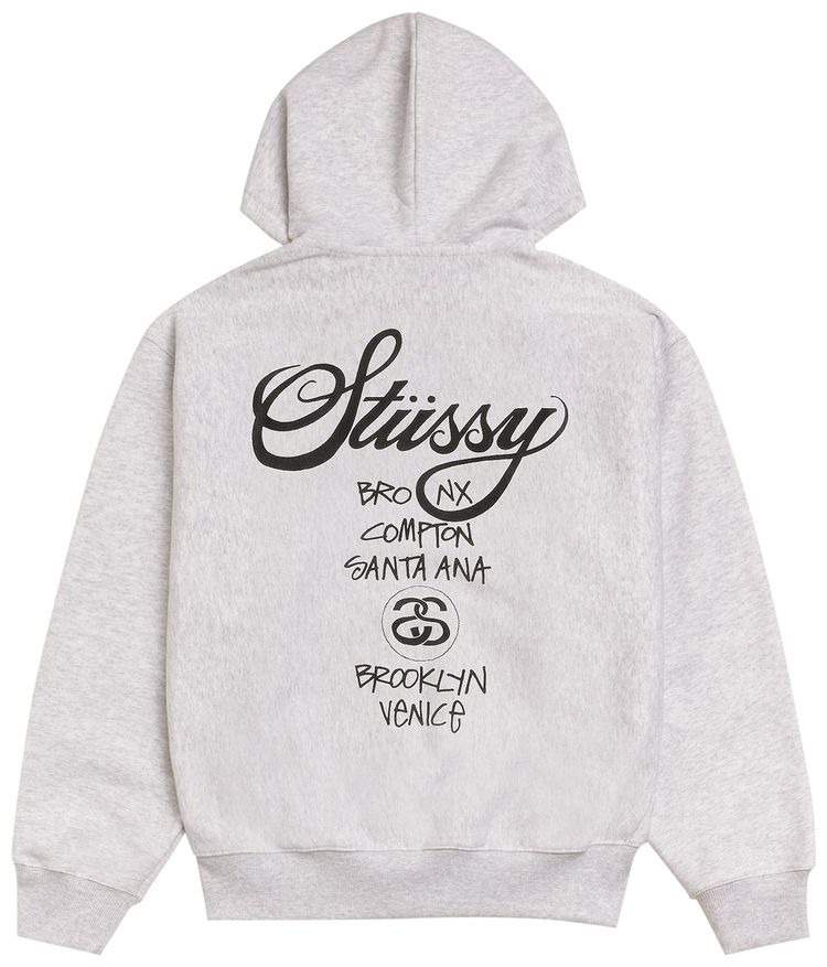 Stussy World Tour Zip Hoodie Ash Heather