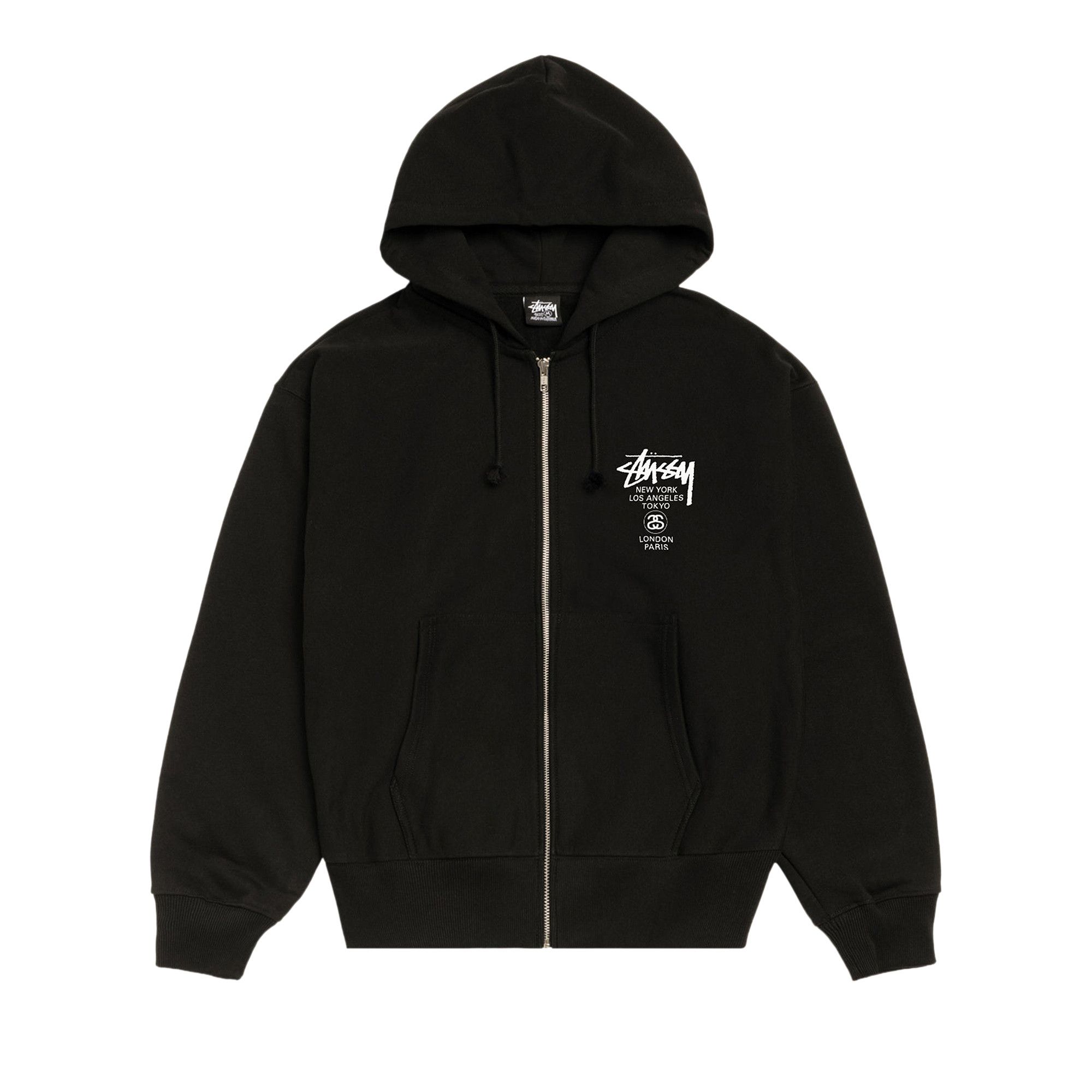 Buy Stussy World Tour Zip Hoodie 'Black' - 3973962 BLAC | GOAT