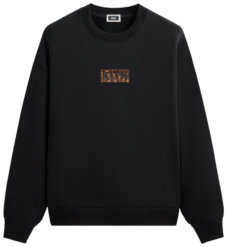 Kith Classic Logo Leopard Applique Nelson Crewneck Black