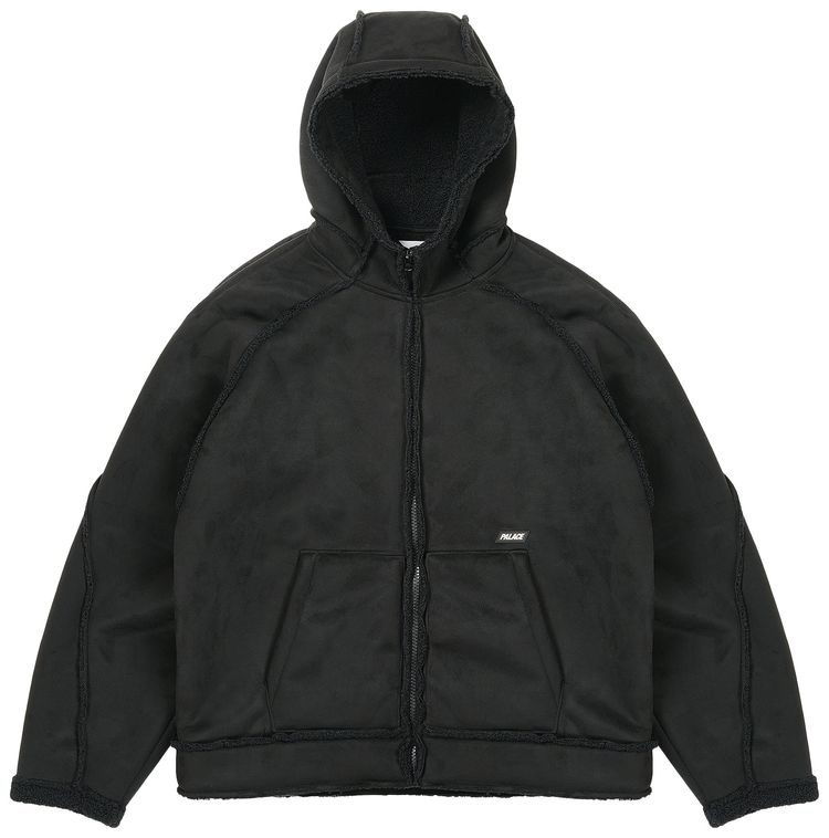 Palace Sherpa Faux Suede Hooded Jacket Black