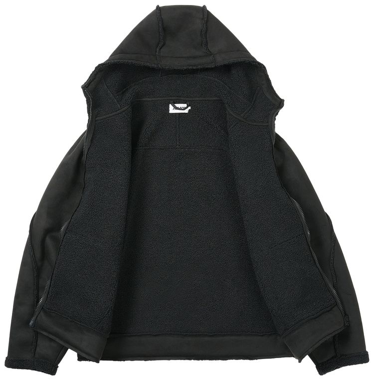 Palace Sherpa Faux Suede Hooded Jacket Black