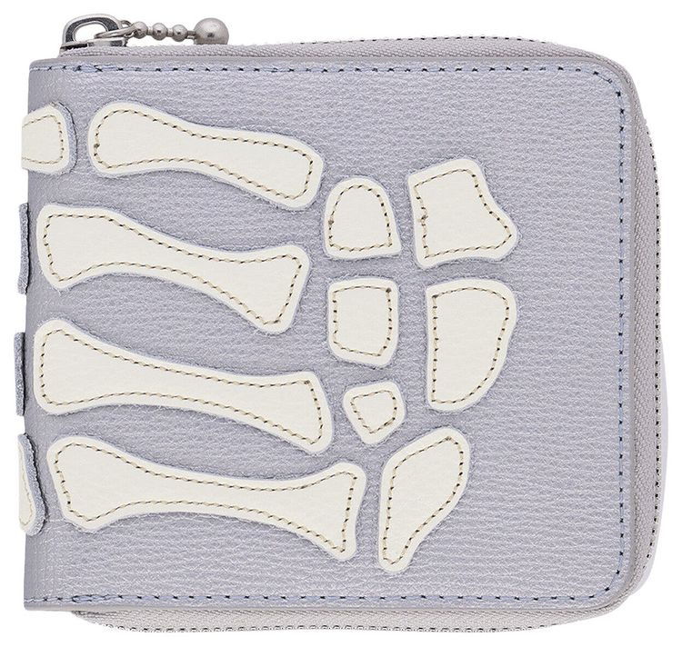 Kapital Thumb Up Bone Hand Zip Wallet Silver