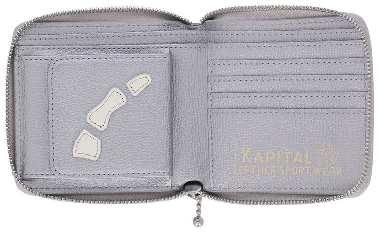 Kapital Thumb Up Bone Hand Zip Wallet Silver