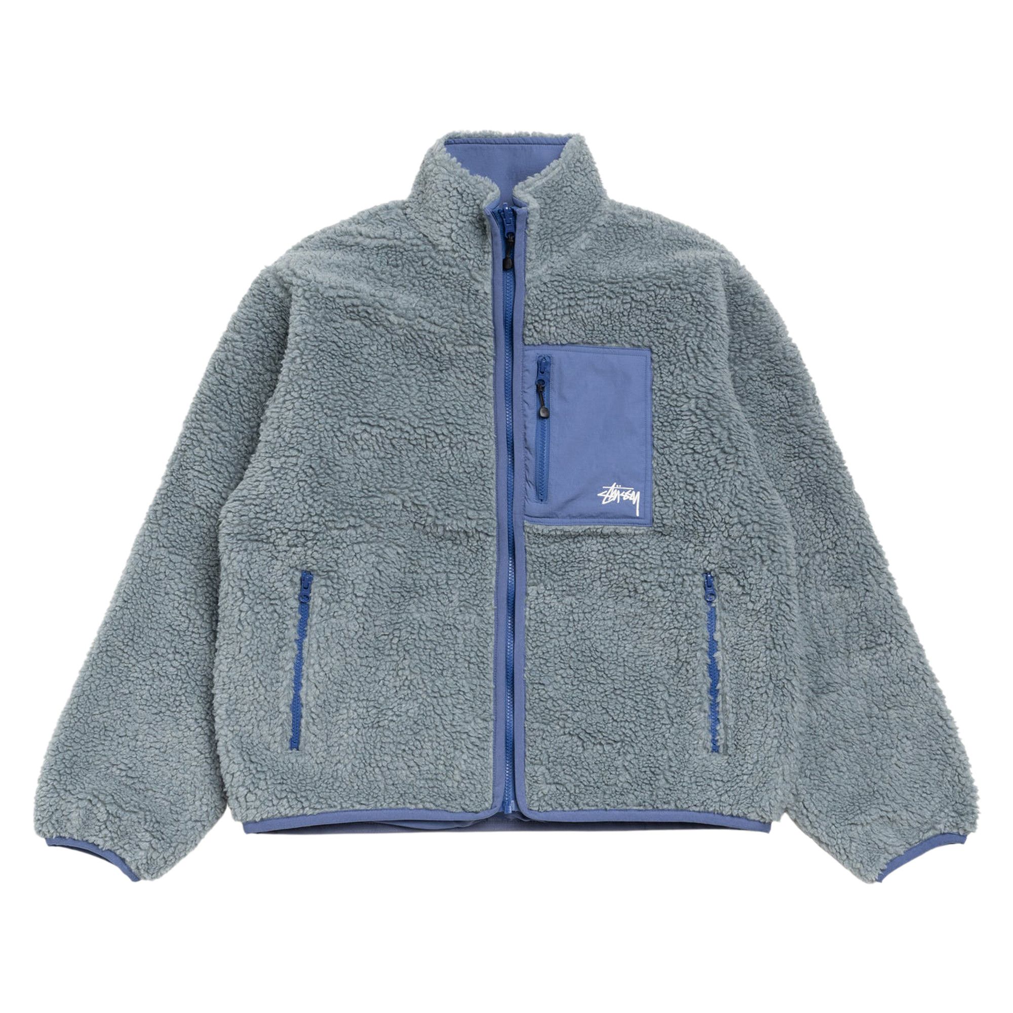 Buy Stussy Sherpa Reversible Jacket 'Blue Leopard' - 118529 BLUE