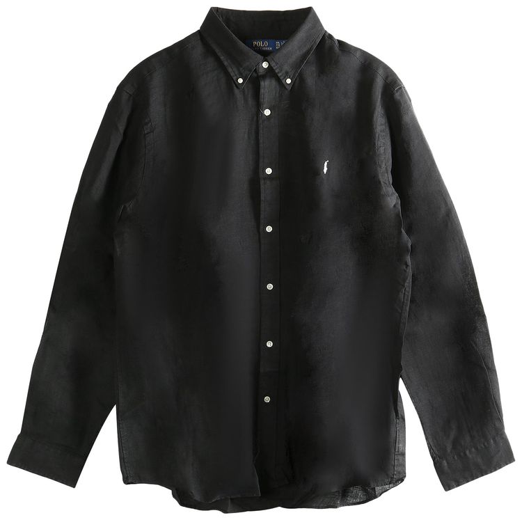 Polo Ralph Lauren Long Sleeve Piece Dye Linen Sport Shirt Polo Black