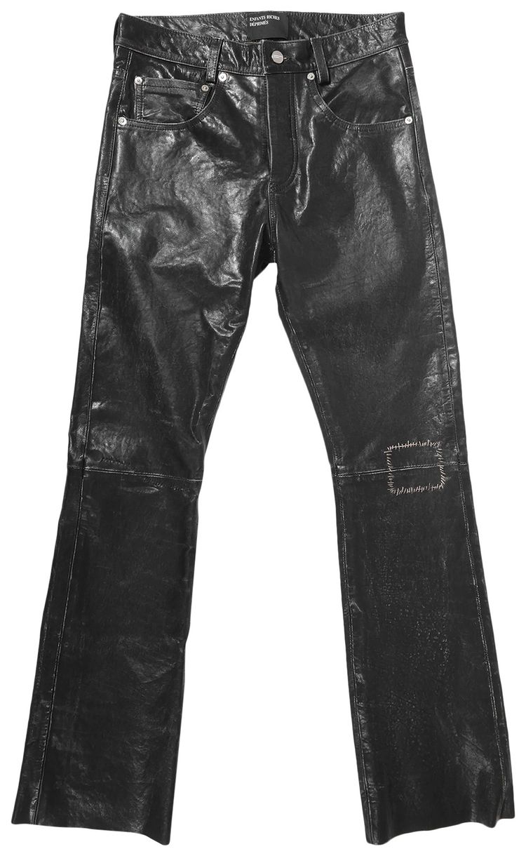 Enfants Riches Deprimes Crust Repaired Leather Flare Jeans BlackSand