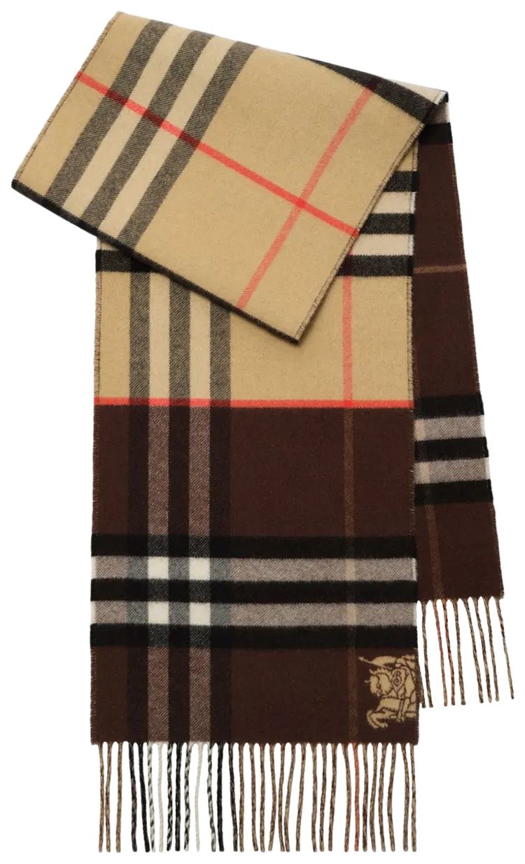 Burberry Double Faced Contrast Check Ekd Scarf SandTreacle Brown
