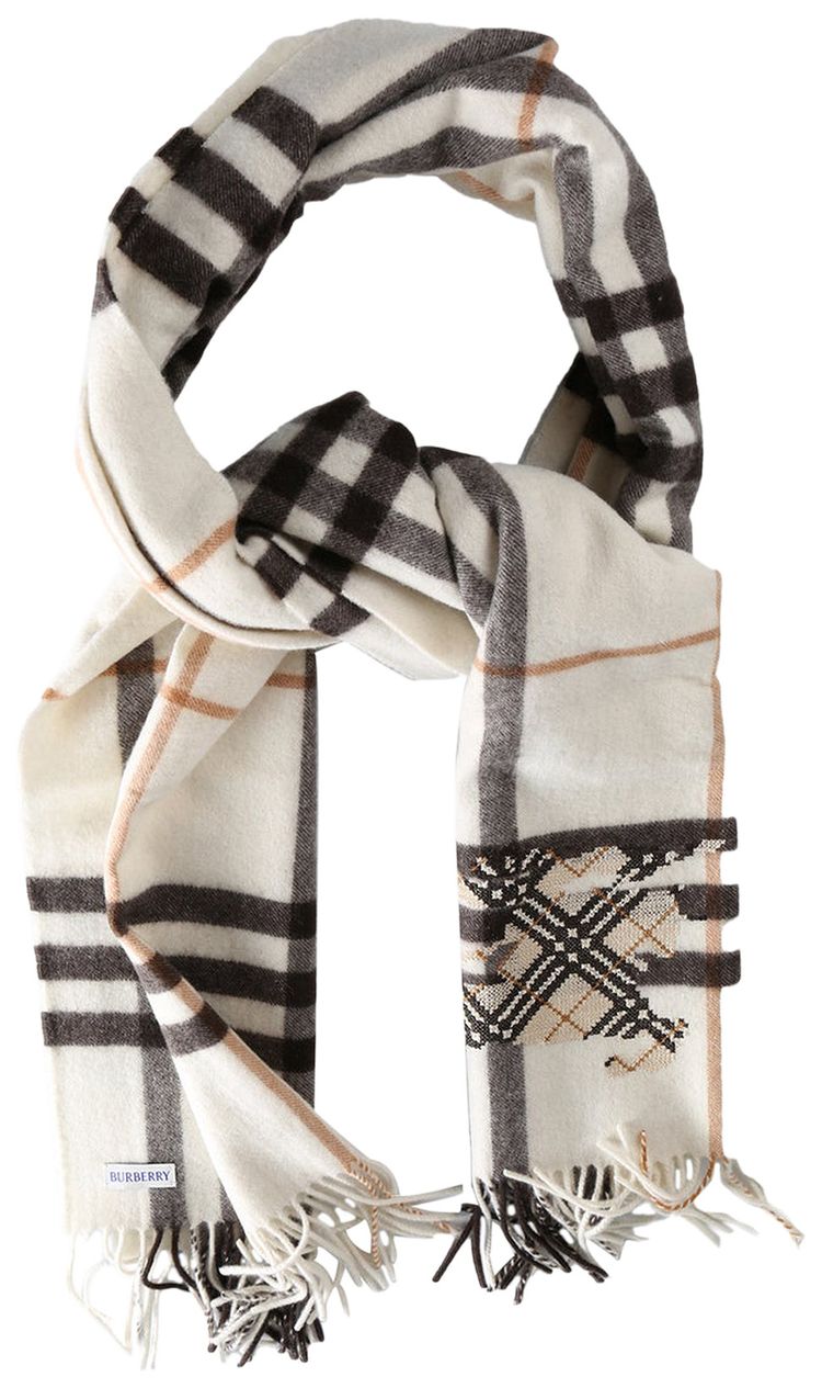Burberry Mu G Check Ekd X Stitch Scarf Pebble White