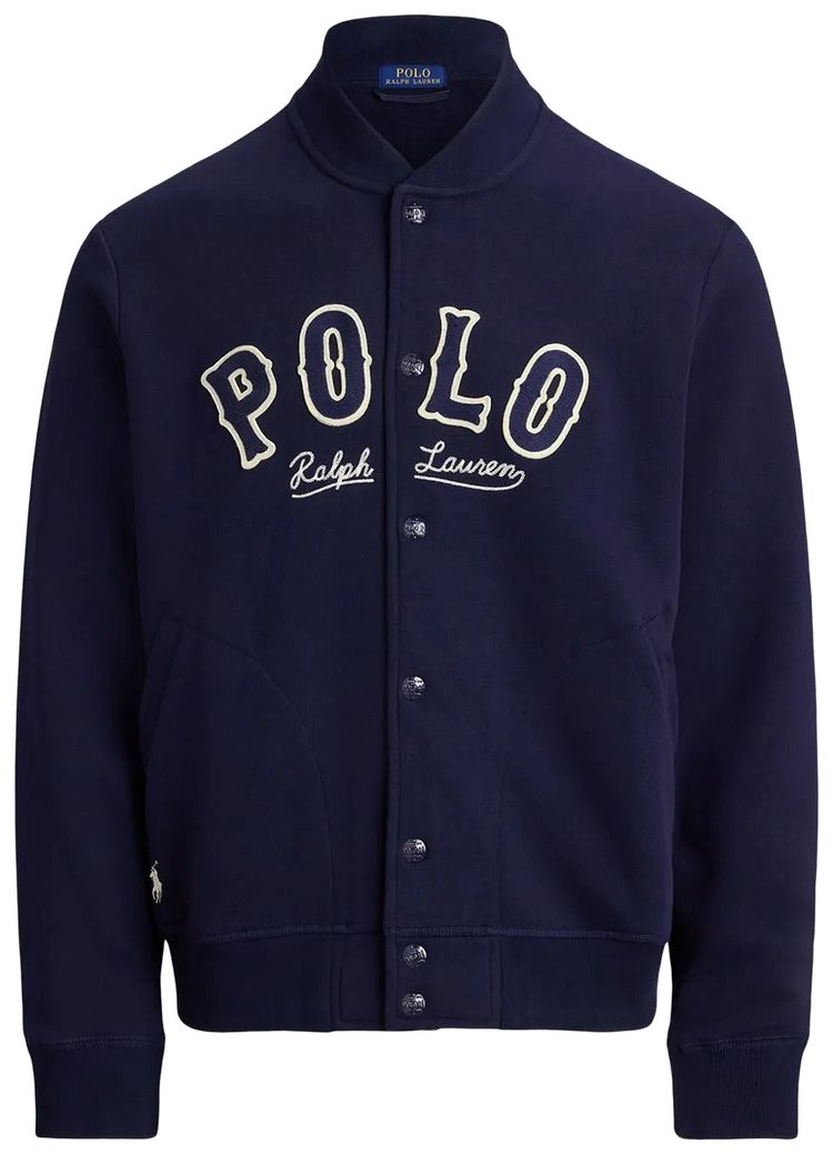 Polo Ralph Lauren Long Sleeve Rl Fleece Graphic Polo Chain Stitched Basketball Jacket Cruise Navy