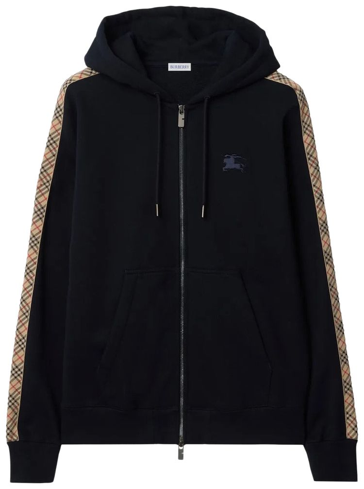 Burberry Scott Check Trim Zip Hoodie Navy