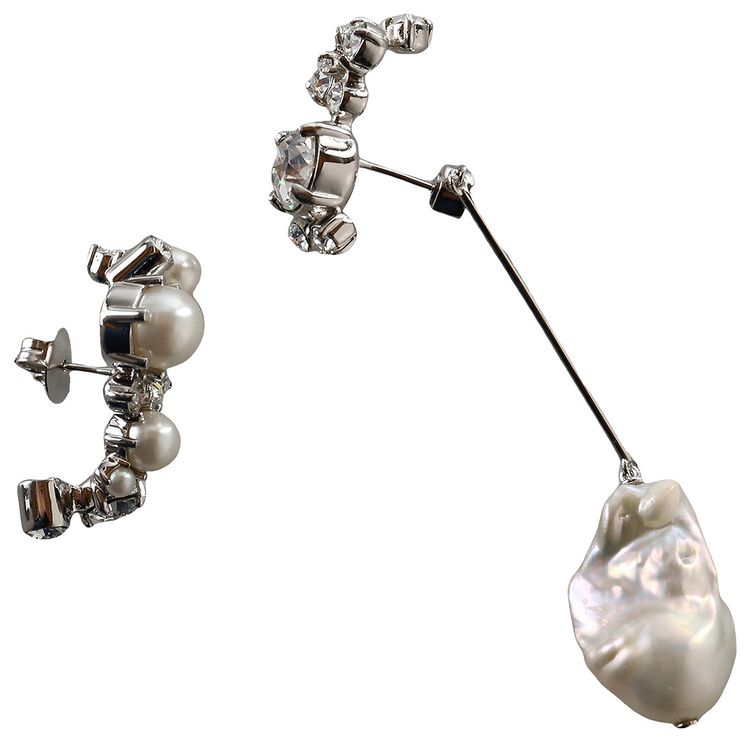 Givenchy Crystal Pearl Silvery Hoops Earrings WhiteSilvery