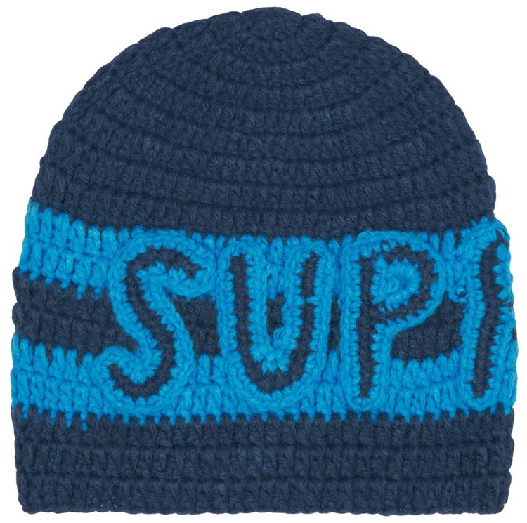 Supreme Crochet Logo Beanie Navy