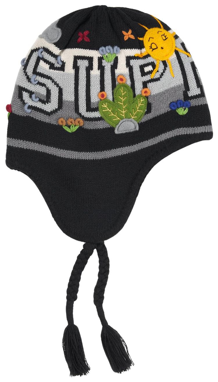 Supreme Felt Applique Earflap Beanie Black