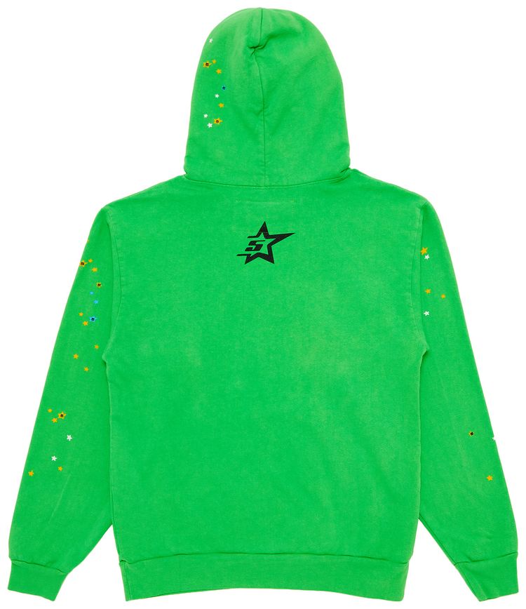 Sp5der Punk V2 Rhinestone Hoodie Bright Green