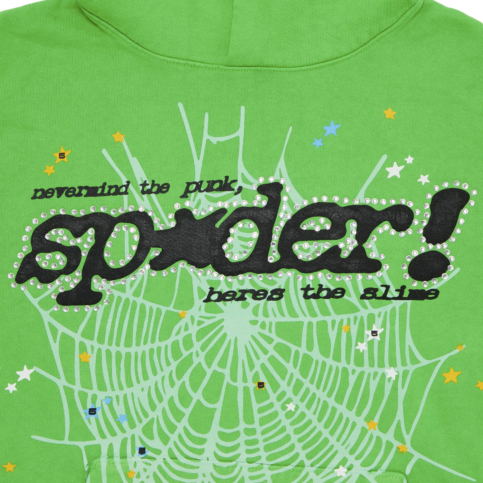 Buy Sp5der Punk V2 Rhinestone Hoodie 'Bright Green' - ST033FW25BGR