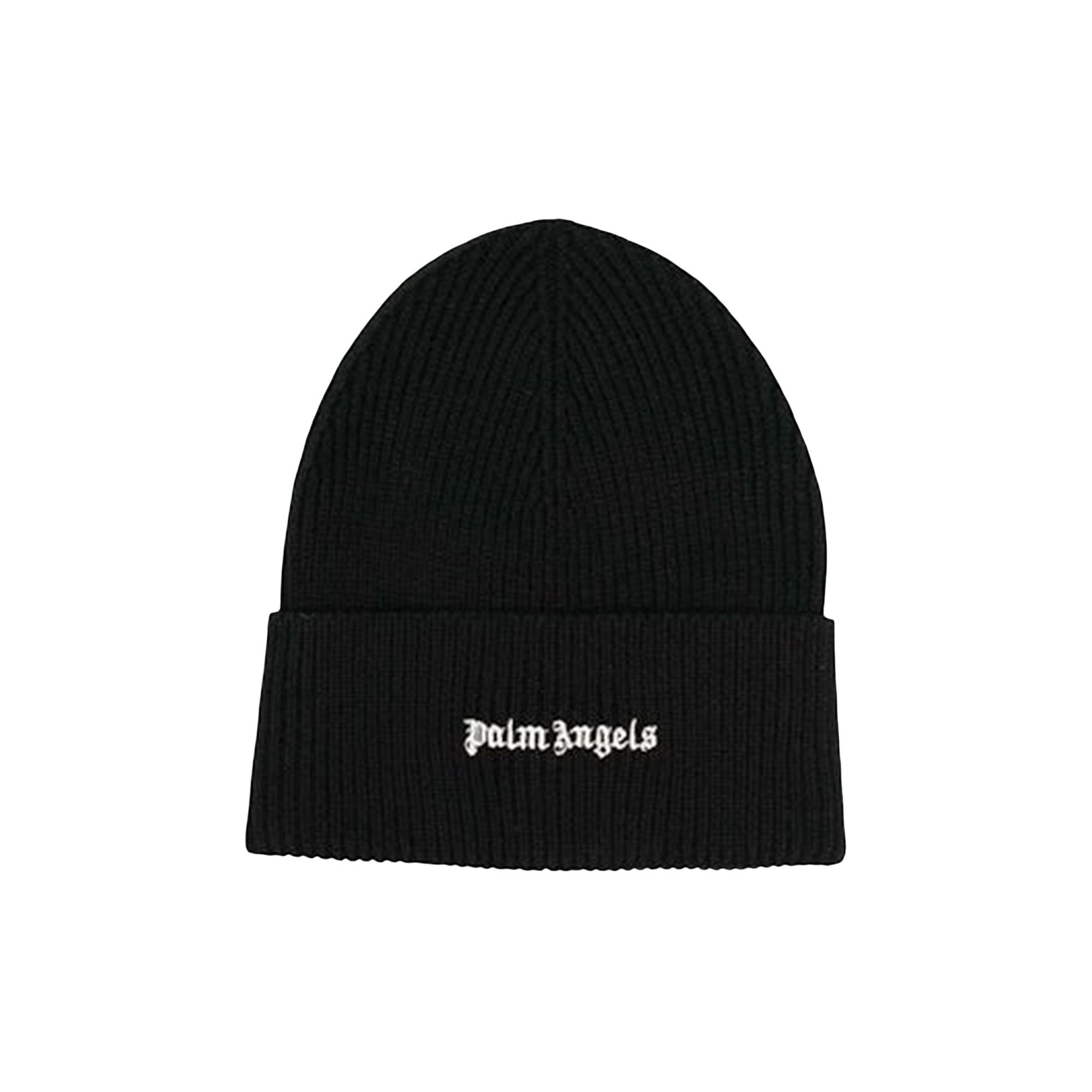 Buy Palm Angels Classic Logo Ribbed Beanie 'Black/White