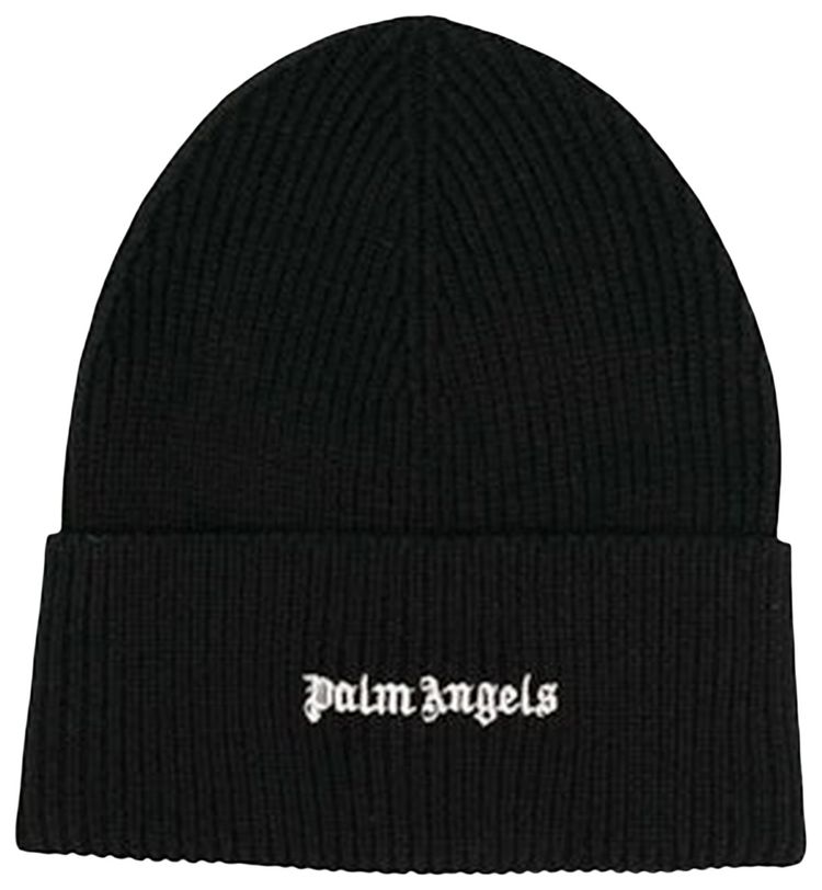 Palm Angels Classic Logo Ribbed Beanie BlackWhite