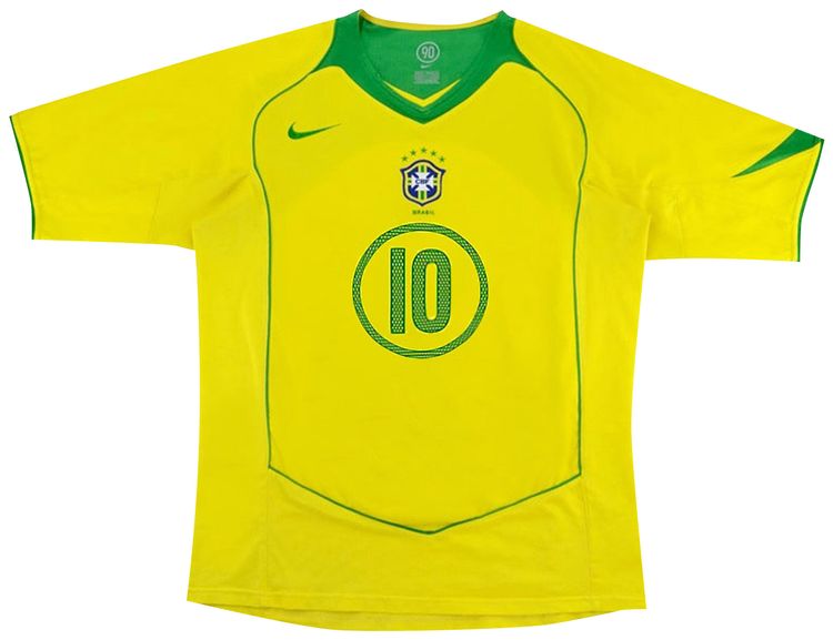 Nike Brazil 2004 T90 Reissue Jersey Ronaldinho 10 Opti YellowApple Green