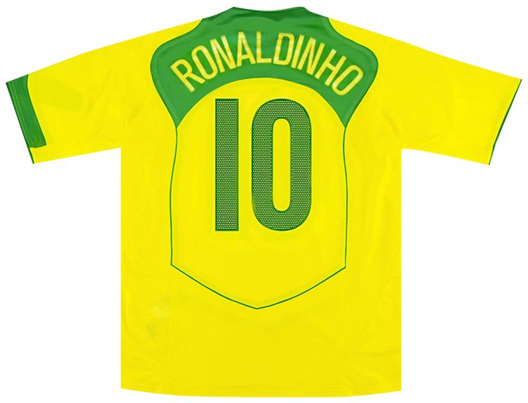 Nike Brazil 2004 T90 Reissue Jersey Ronaldinho 10 Opti YellowApple Green