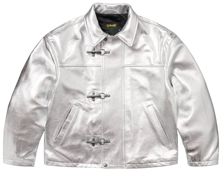 Supreme x Schott Leather Clip Jacket Silver