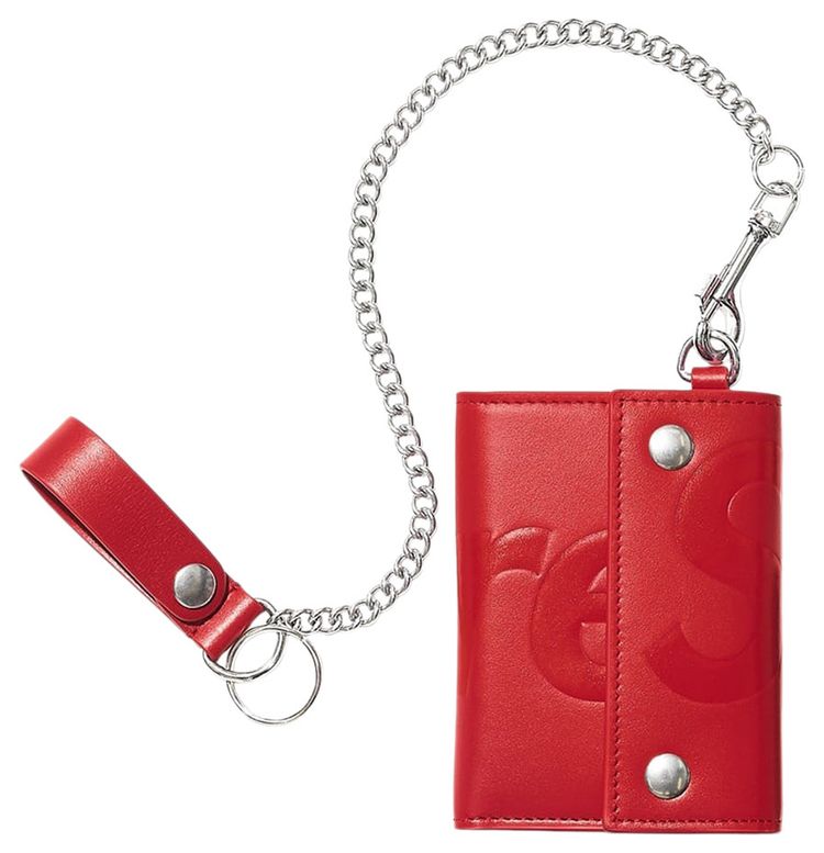 Supreme Leather Chain Wallet Red