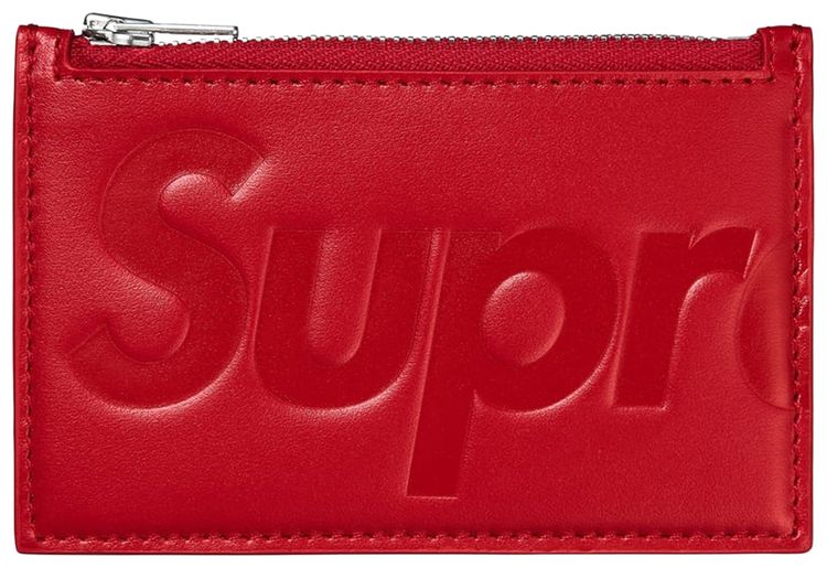Supreme Leather Zip Card Holder Red