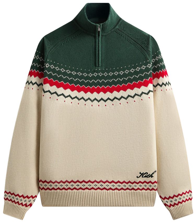 Kith Kithmas Serif Fair Isle Rue Wyona Quarter Zip Heather Oatmeal