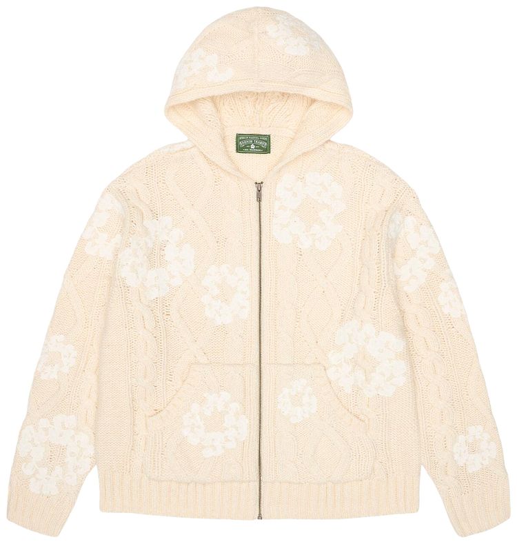 Denim Tears Cotton Wreath Fisherman Zip Up Sweater Tan