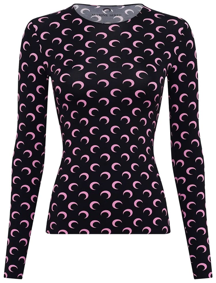 Marine Serre Moon Printed Jersey Long Sleeve Crewneck Top Pink