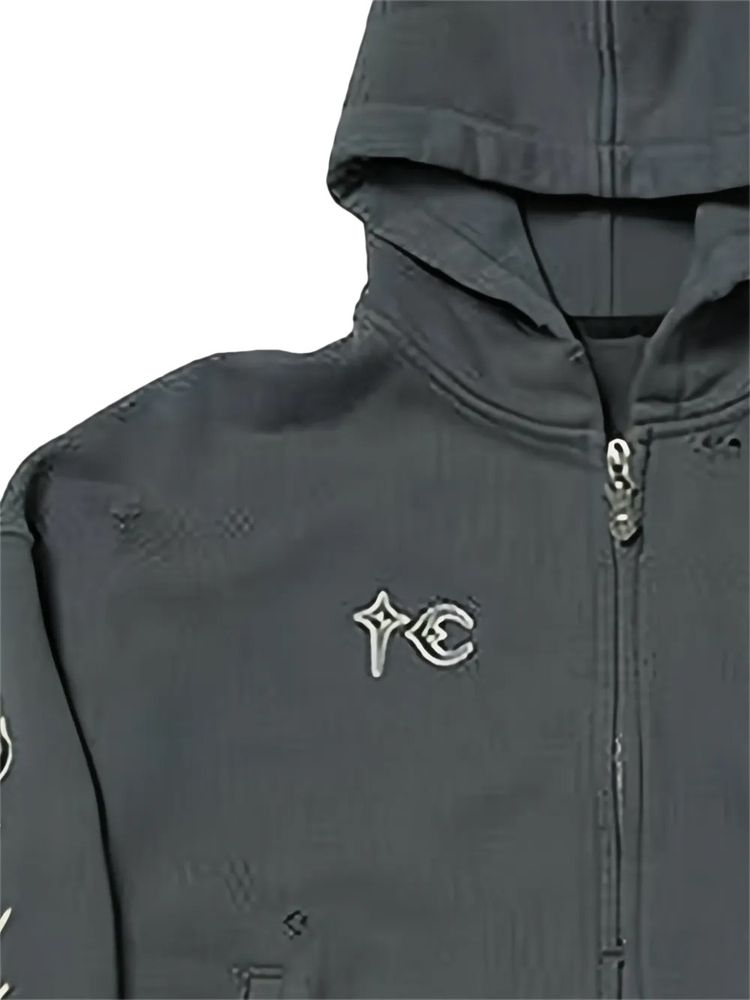 Thug Club Leather Flame Zip Up Hoodie Grey