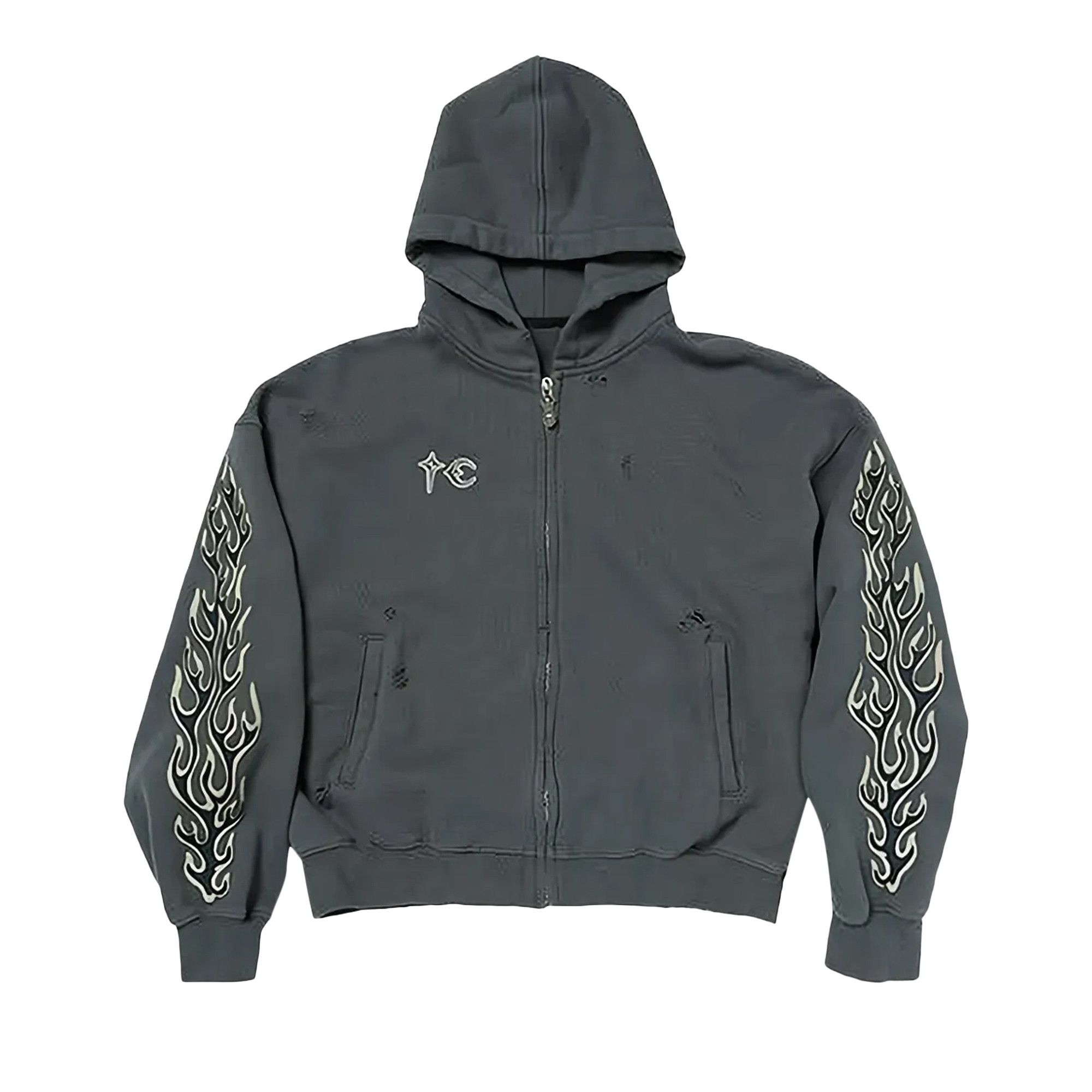Buy Thug Club Leather Flame Zip Up Hoodie 'Grey' - TC25SS2701
