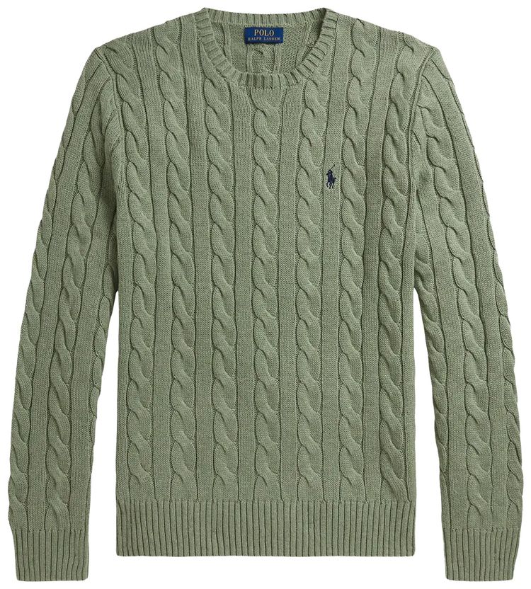 Polo Ralph Lauren Long Sleeve Cable Knit Crewneck Sweater Fern Green Heather