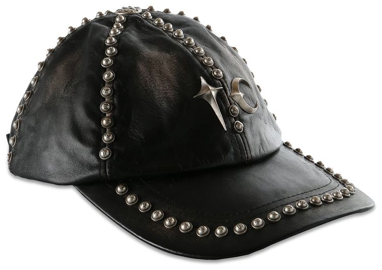 Thug Club Studded Washed Leather Cap Black