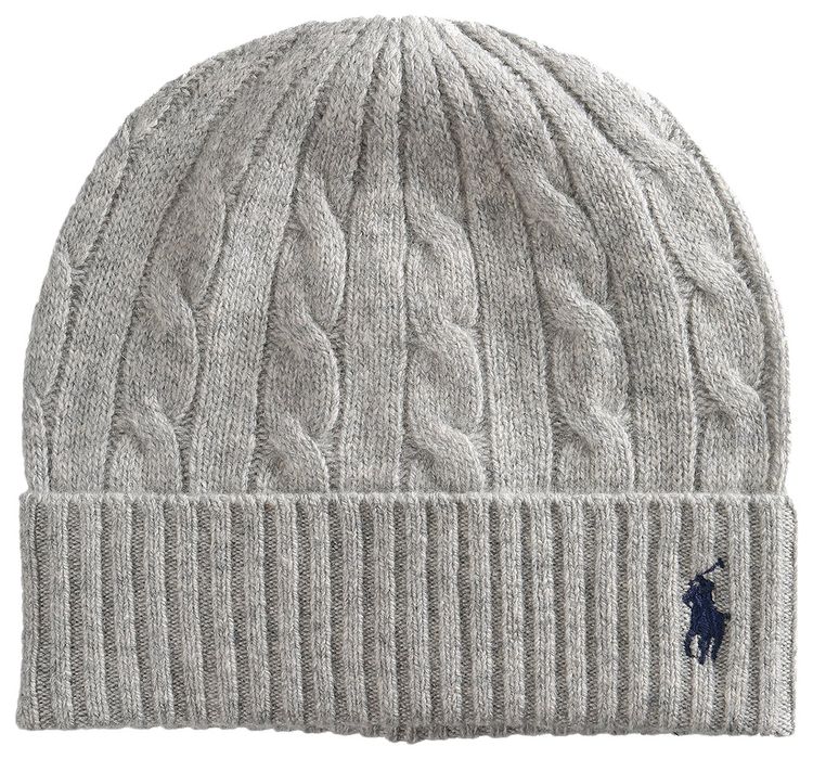Polo Ralph Lauren Cashmere Cable Beanie Soft Grey