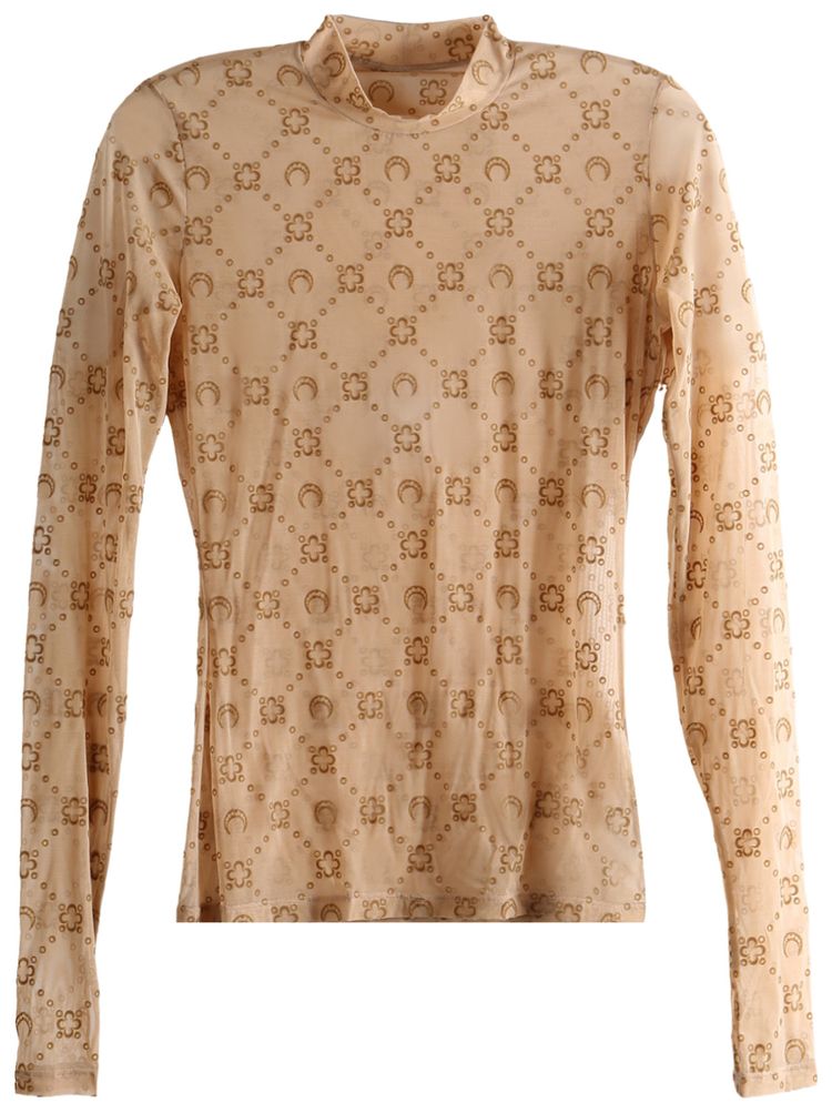 Marine Serre Monogram Mesh Flock Long Sleeve Highneck Camel