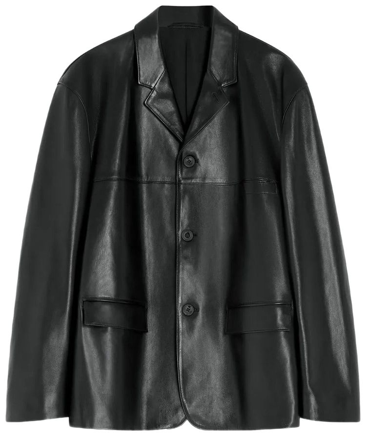 Lemaire Leather Single Breasted Jacket Black