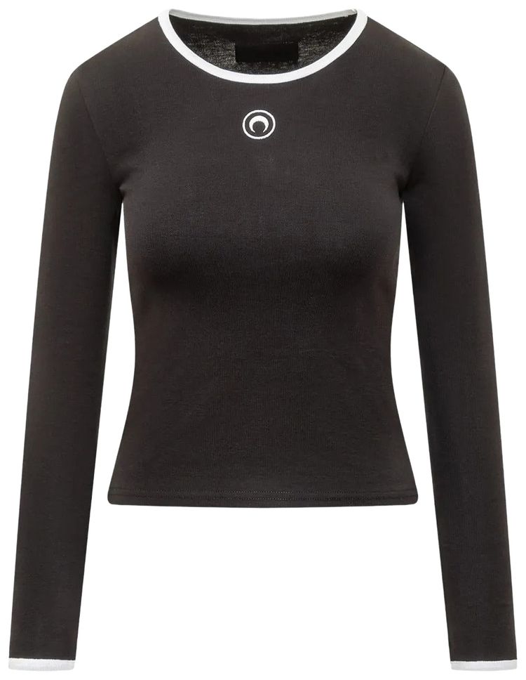 Marine Serre Moon Logo Bicolor Long Sleeve T Shirt BlackWhite