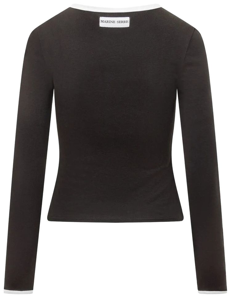 Marine Serre Moon Logo Bicolor Long Sleeve T Shirt BlackWhite