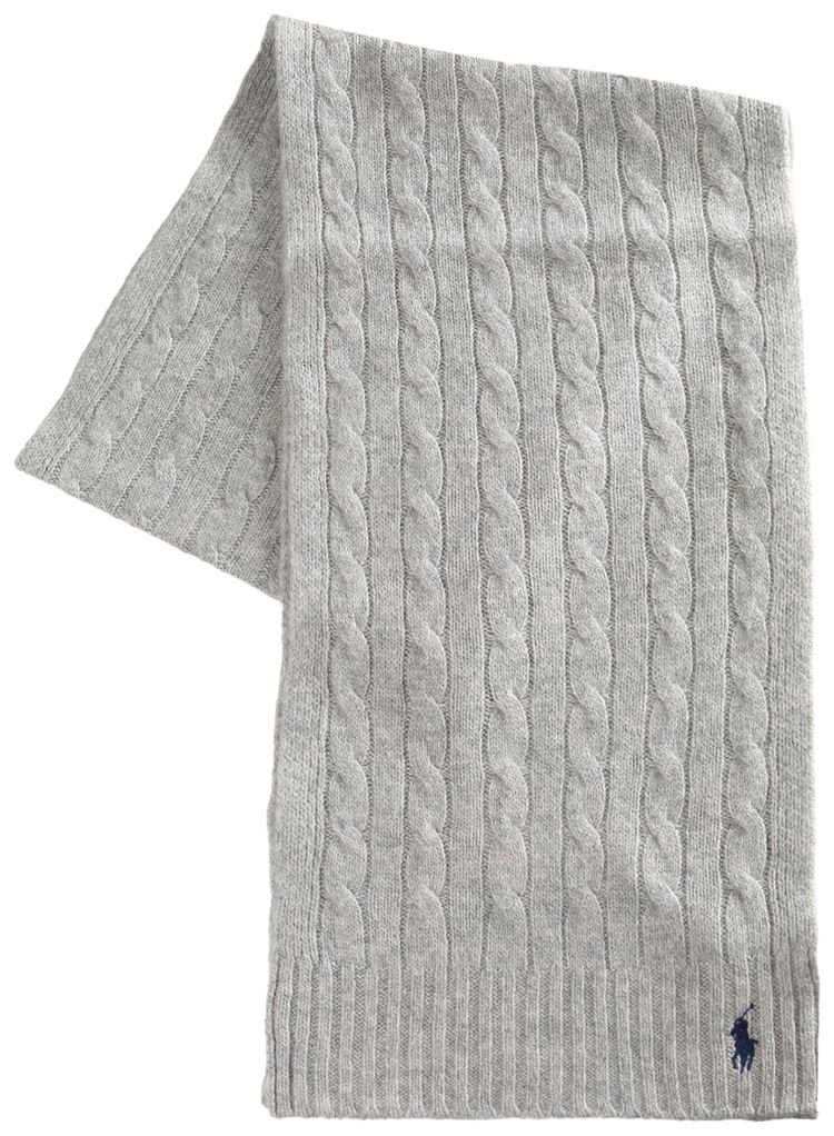 Polo Ralph Lauren Cashmere Classic Cable Scarf Soft Grey
