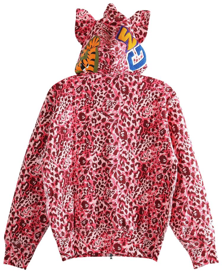BAPE Wild Leopard Pattern Milo Shark Full Zip Hoodie Pink