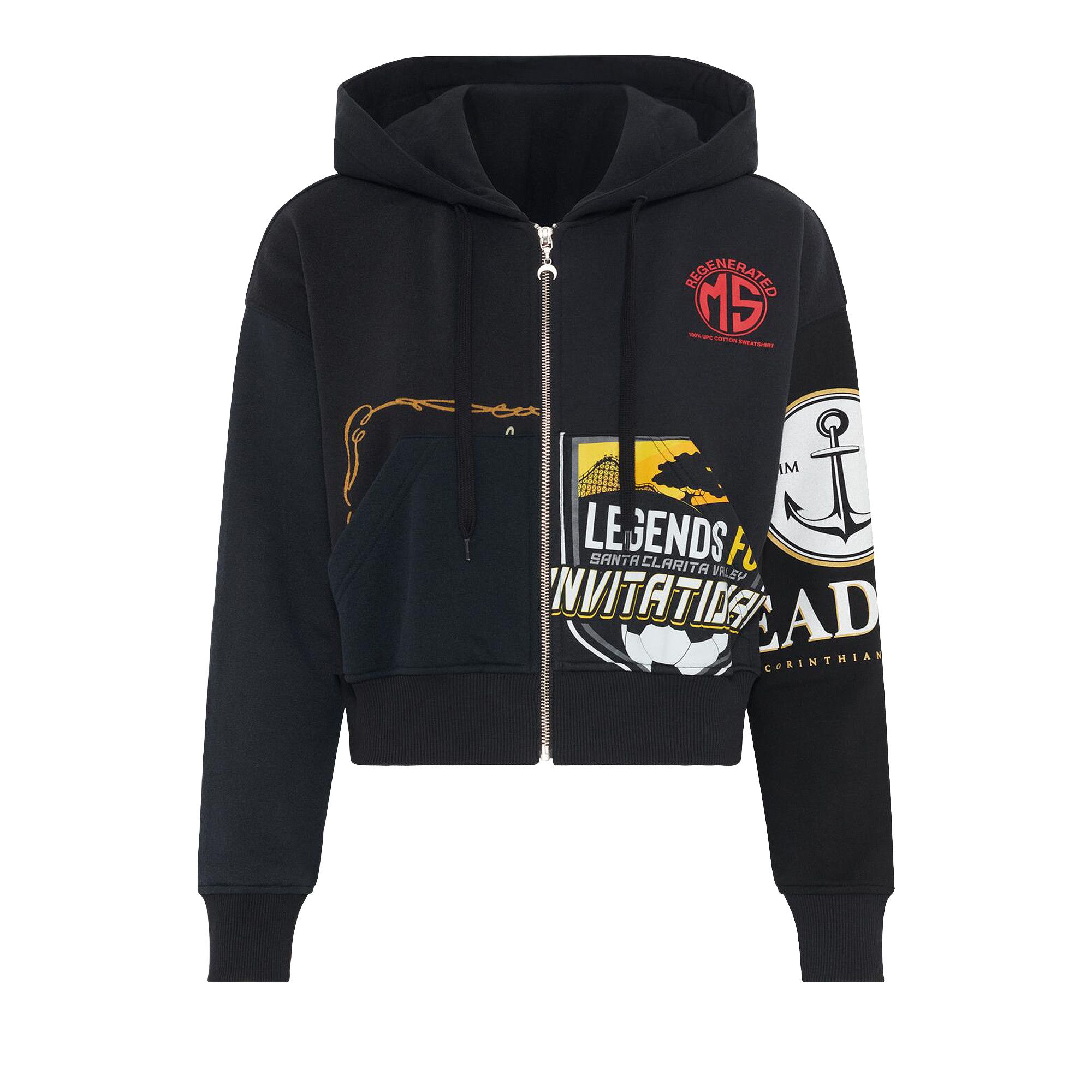 Buy Marine Serre Regenerated Graphic Cropped Zip Hoodie 'Black