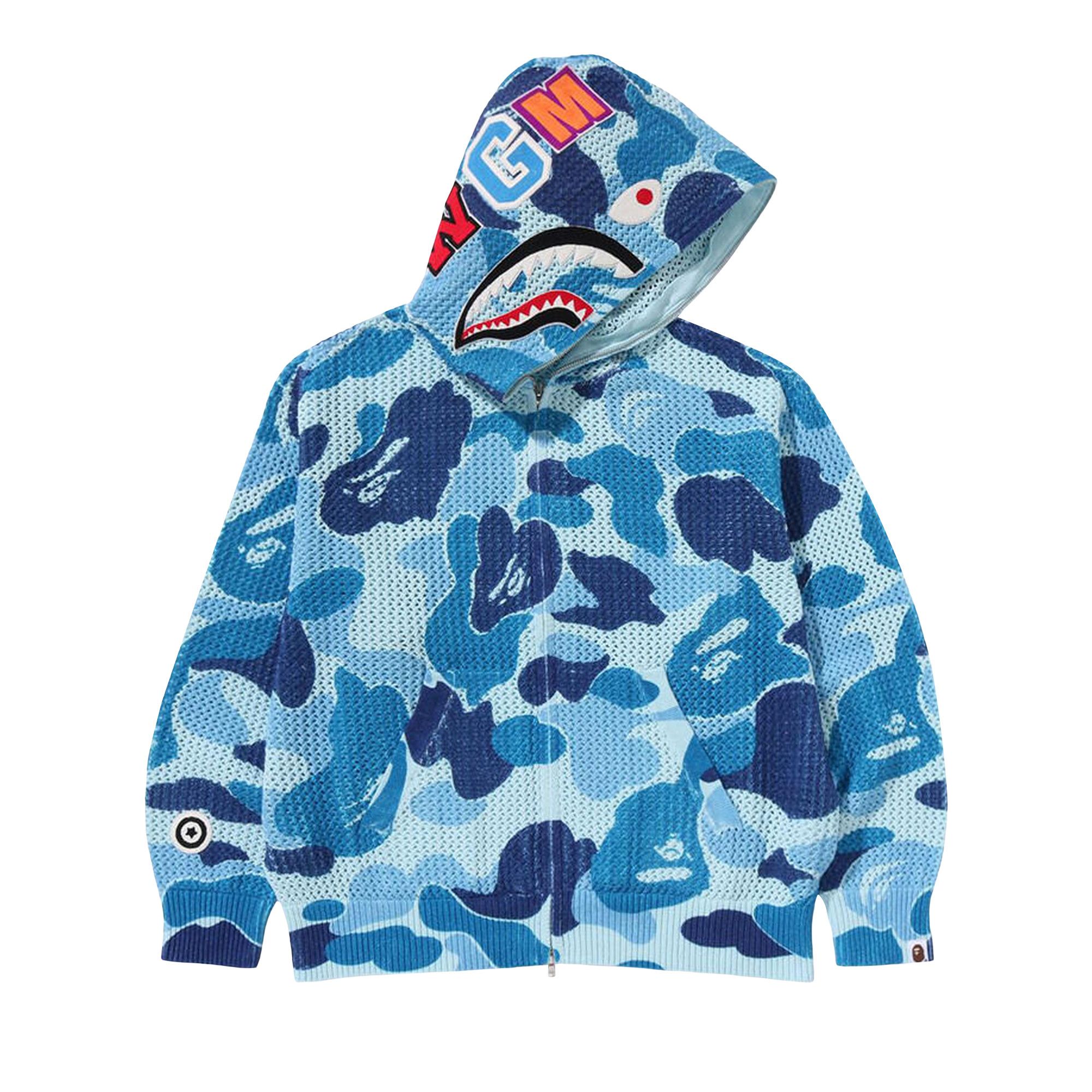 Buy BAPE ABC Camo Crochet Relaxed Fit Shark Full Zip Hoodie 'Blue