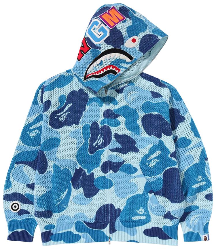 BAPE ABC Camo Crochet Relaxed Fit Shark Full Zip Hoodie Blue