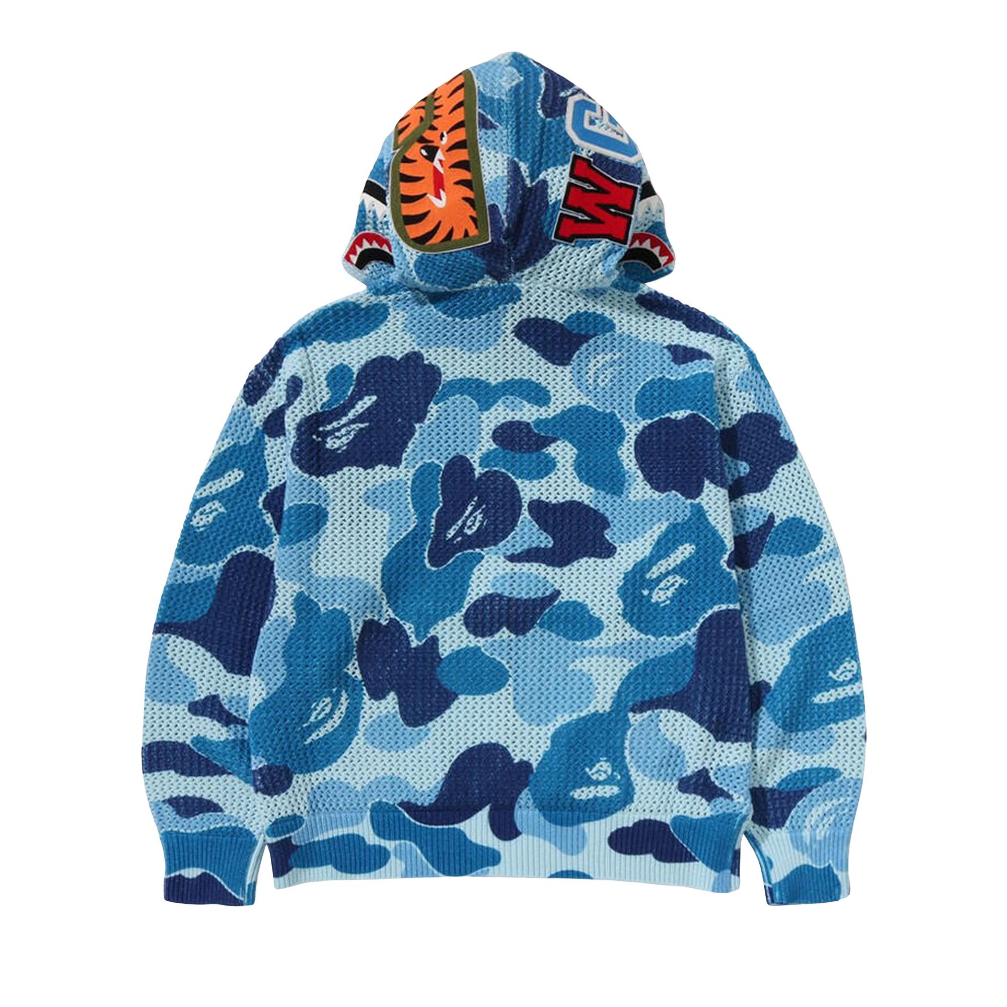 Buy BAPE ABC Camo Crochet Relaxed Fit Shark Full Zip Hoodie 'Blue