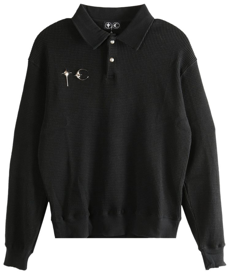 Thug Club Logo Emblem Waffle Knit Polo Shirt Black