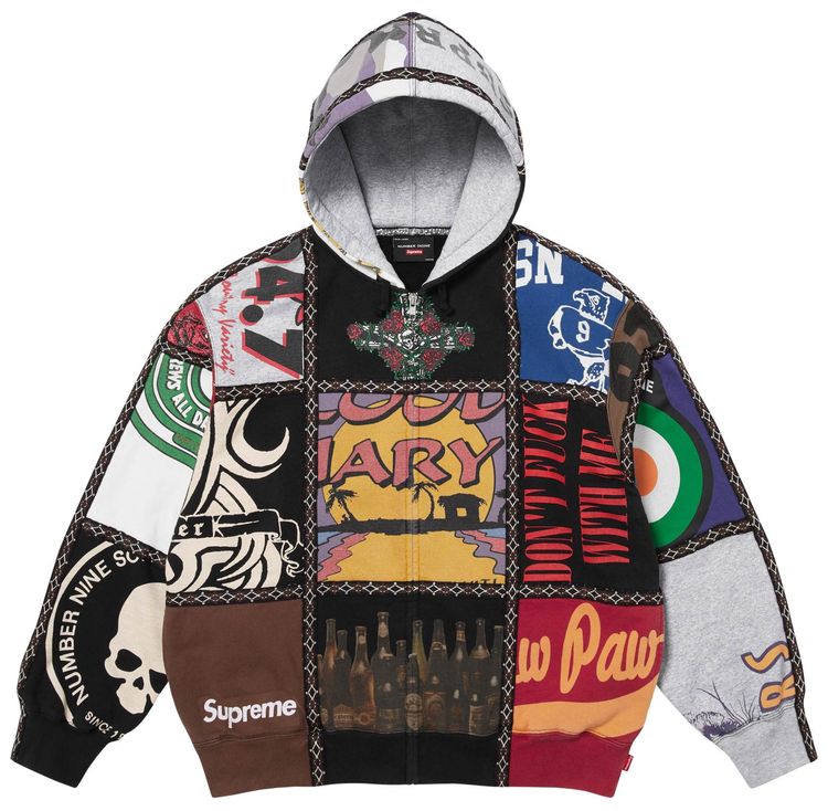 Supreme x Number NIne Patchwork Zip Up Hooded Sweatshirt Multicolor