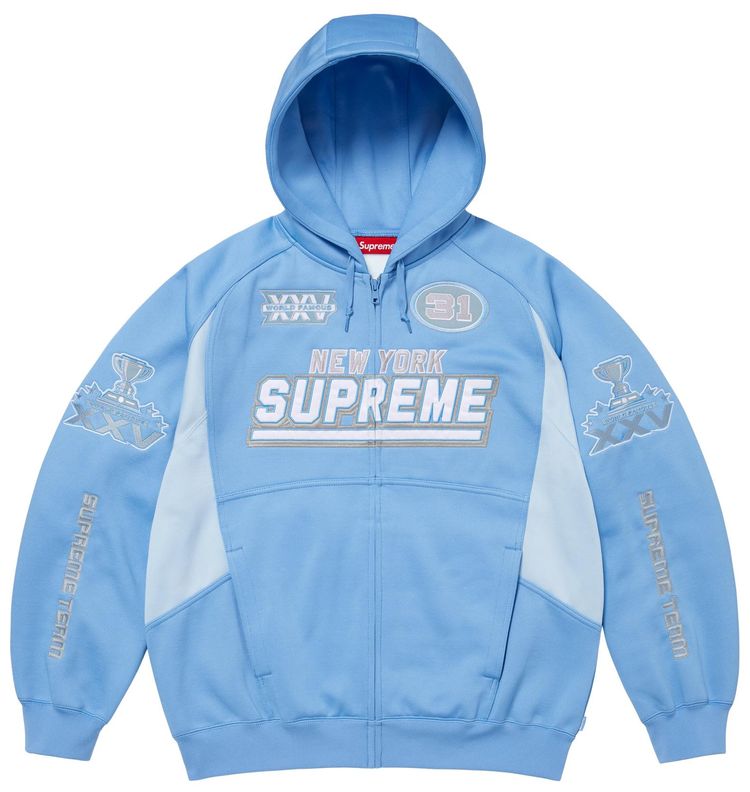 Supreme Football Zip Up Hooded Sweatshirt Light Blue